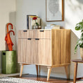 Meuble en bois de manguier fait main, style Mid-Century Modern, 2 tiroirs et 2 portes