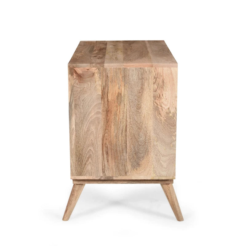 Meuble en bois de manguier fait main, style Mid-Century Modern, 2 tiroirs et 2 portes