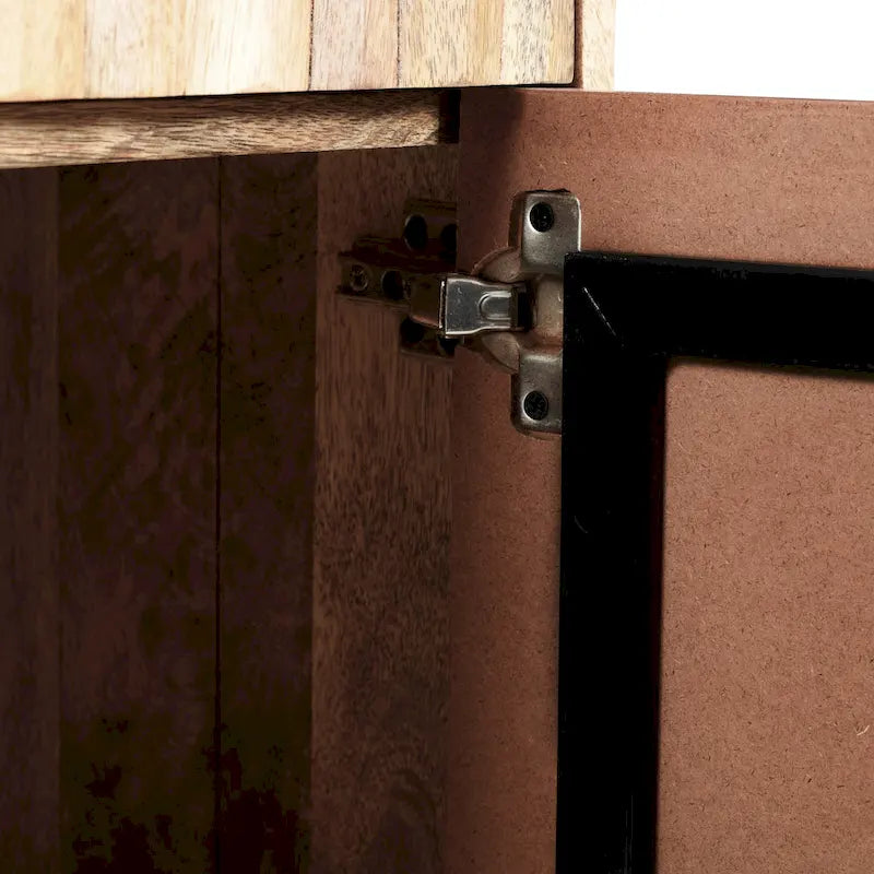 Meuble en bois de manguier fait main, style Mid-Century Modern, 2 tiroirs et 2 portes