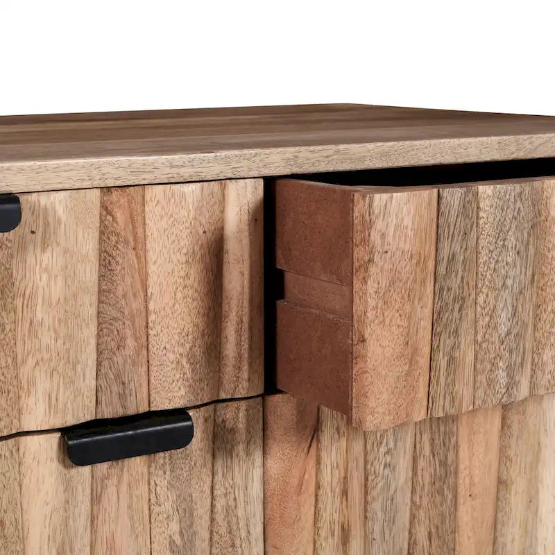 Meuble en bois de manguier fait main, style Mid-Century Modern, 2 tiroirs et 2 portes