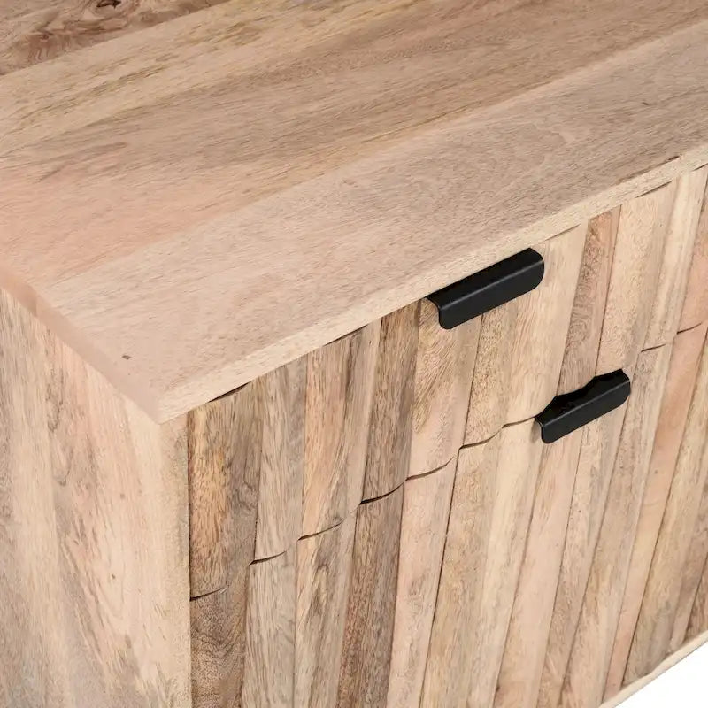Meuble en bois de manguier fait main, style Mid-Century Modern, 2 tiroirs et 2 portes