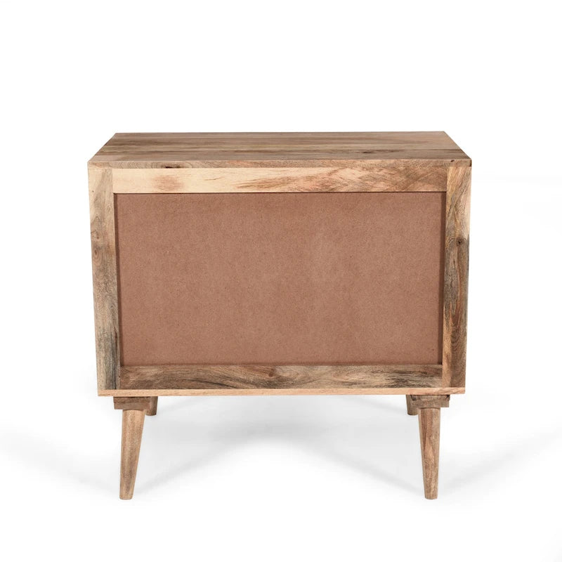 Meuble en bois de manguier fait main, style Mid-Century Modern, 2 tiroirs et 2 portes