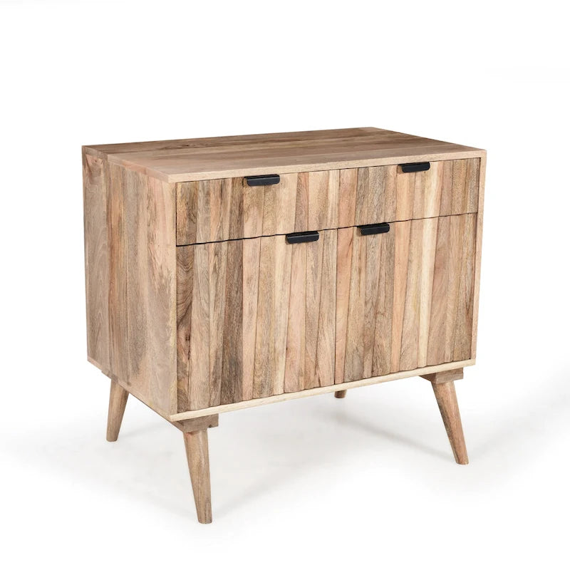 Meuble en bois de manguier fait main, style Mid-Century Modern, 2 tiroirs et 2 portes