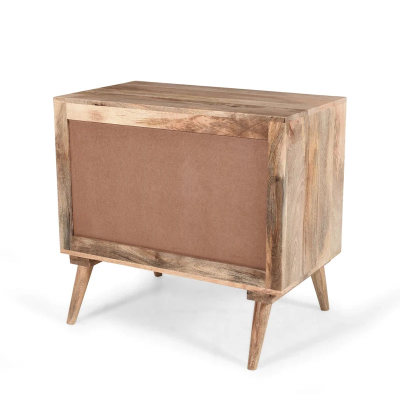 Meuble en bois de manguier fait main, style Mid-Century Modern, 2 tiroirs et 2 portes
