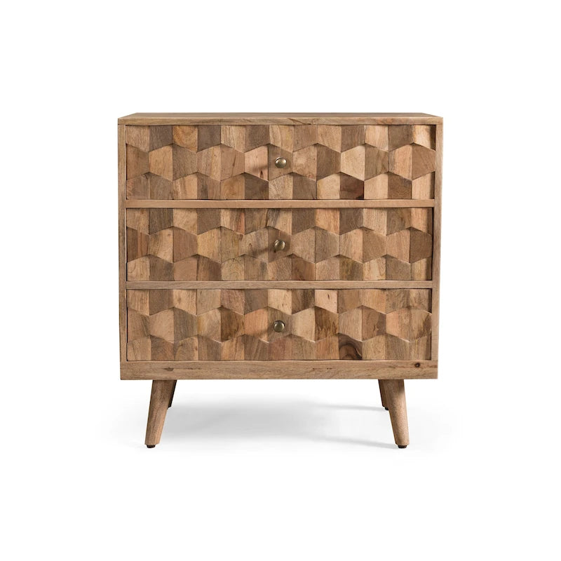 Commode 3 tiroirs en bois de manguier de style Mid-Century Modern