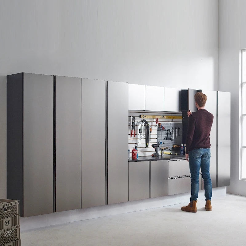 Nova Series Wood Utility Storage Garage Cabinet in Metallic Gray / Nova Series Wall Mounted Wood Utility Storage Garage Cabinet
