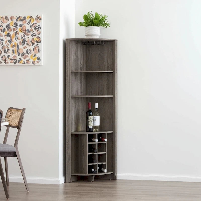 Meuble d'angle bar en bois marron foncé