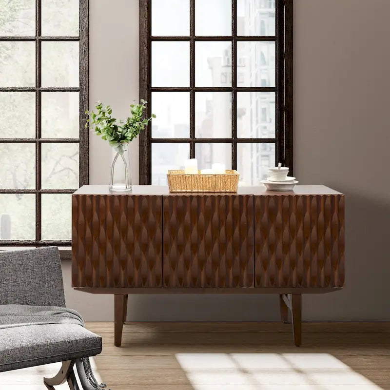Buffet avec motifs géométriques sculptés modernes