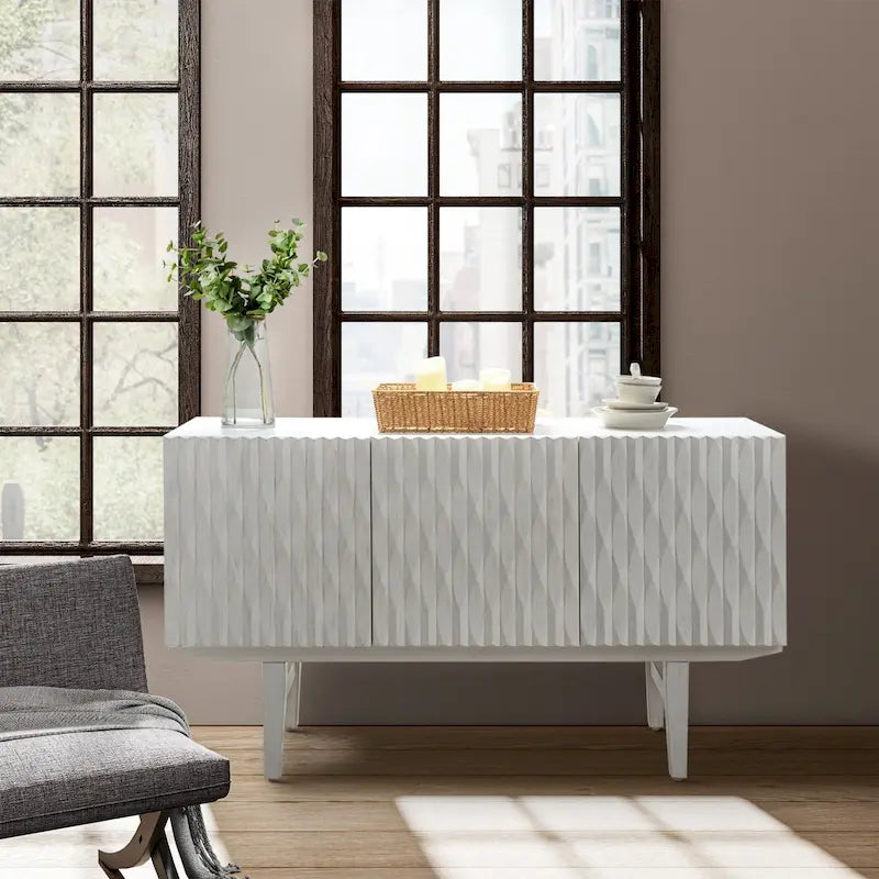 Buffet avec motifs géométriques sculptés modernes