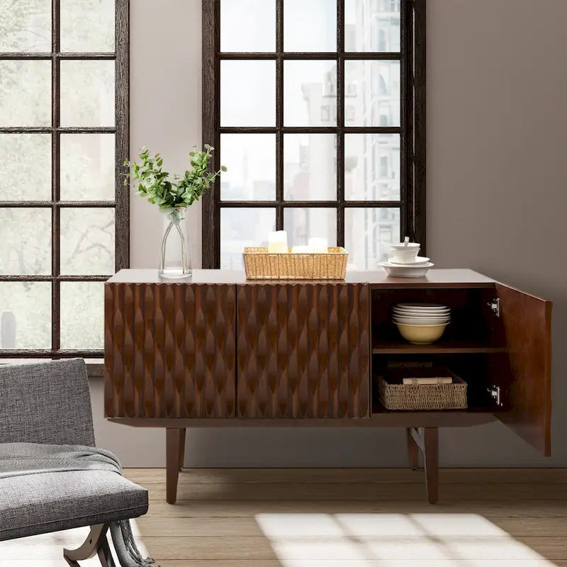 Buffet avec motifs géométriques sculptés modernes