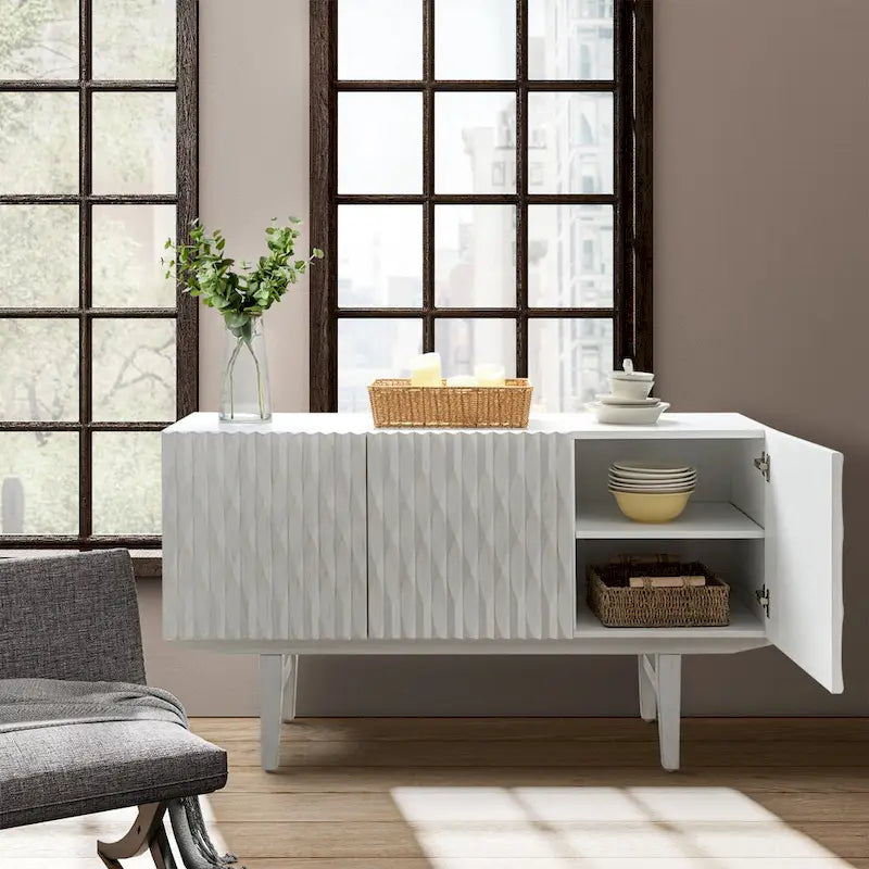 Buffet avec motifs géométriques sculptés modernes