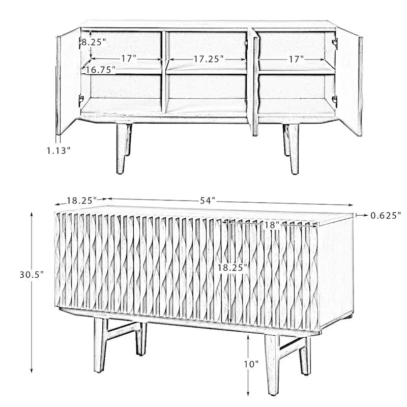 Buffet avec motifs géométriques sculptés modernes