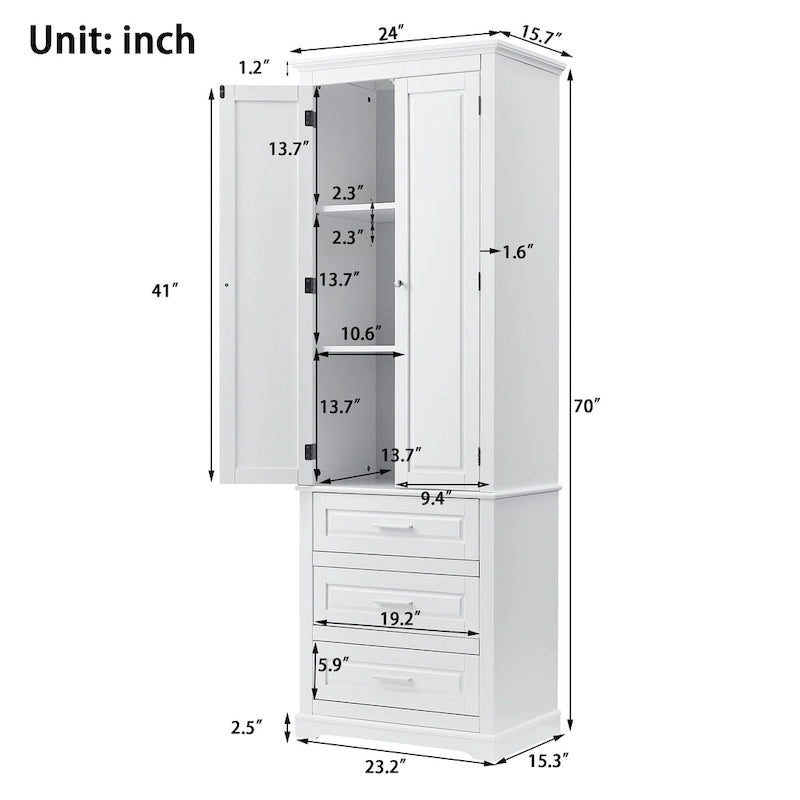 Meuble de salle de bain autoportant à 3 tiroirs de 24 x 15,7 x 70