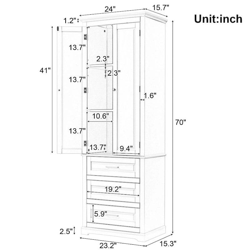 Meuble de salle de bain autoportant à 3 tiroirs de 24 x 15,7 x 70
