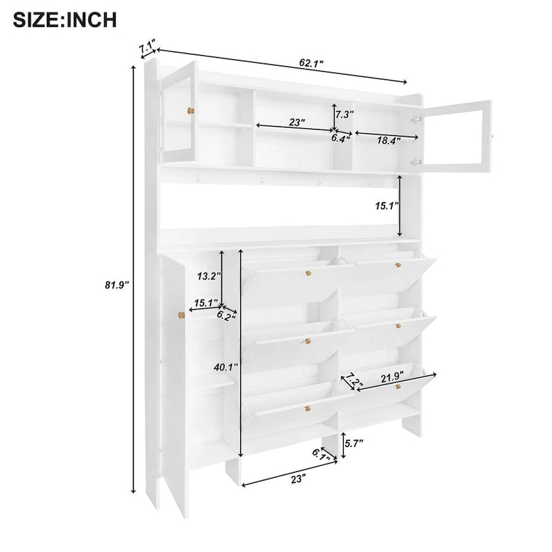 Meuble à chaussures multifonctionnel avec étagère de rangement et 6 tiroirs à abattant