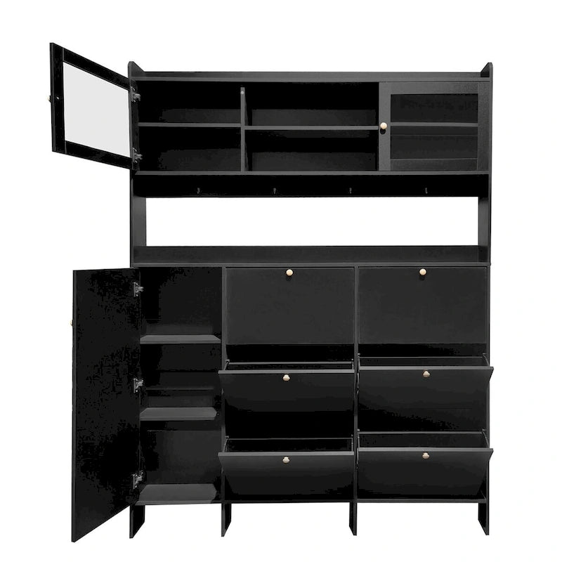 Meuble à chaussures multifonctionnel avec étagère de rangement et 6 tiroirs à abattant