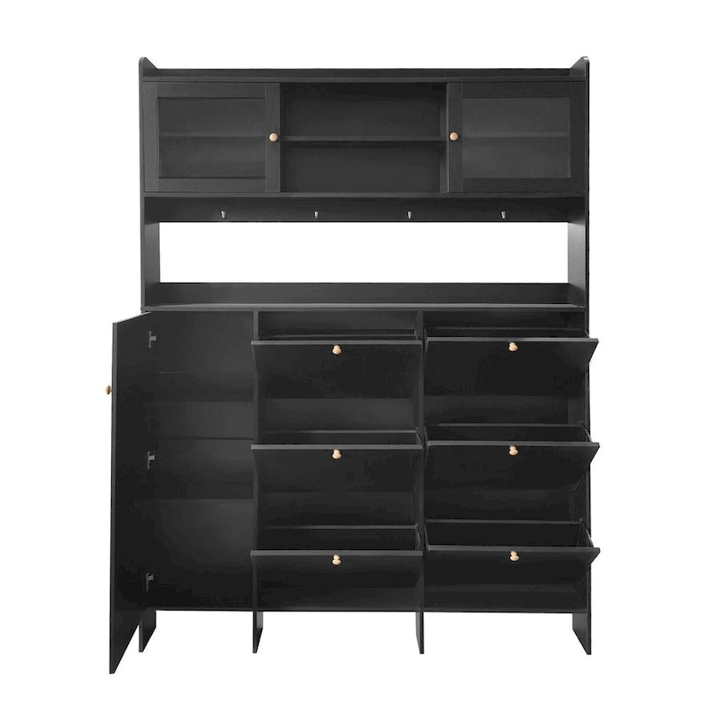 Meuble à chaussures multifonctionnel avec étagère de rangement et 6 tiroirs à abattant