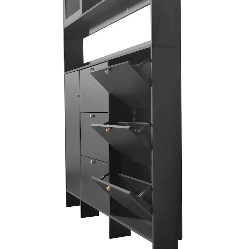 Meuble à chaussures multifonctionnel avec étagère de rangement et 6 tiroirs à abattant