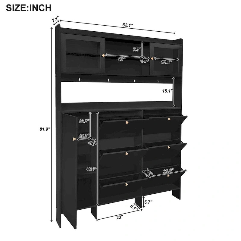 Meuble à chaussures multifonctionnel avec étagère de rangement et 6 tiroirs à abattant