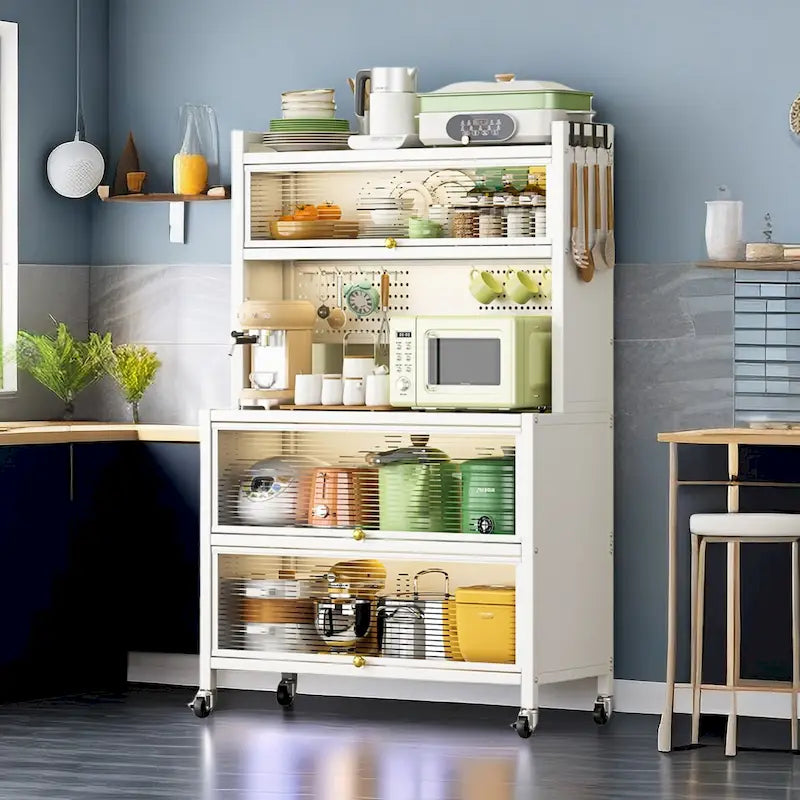 Armoires de rangement de cuisine à roulettes - Étagère de boulanger, Meuble étagère pour four à micro-ondes, Organisateur de rangement