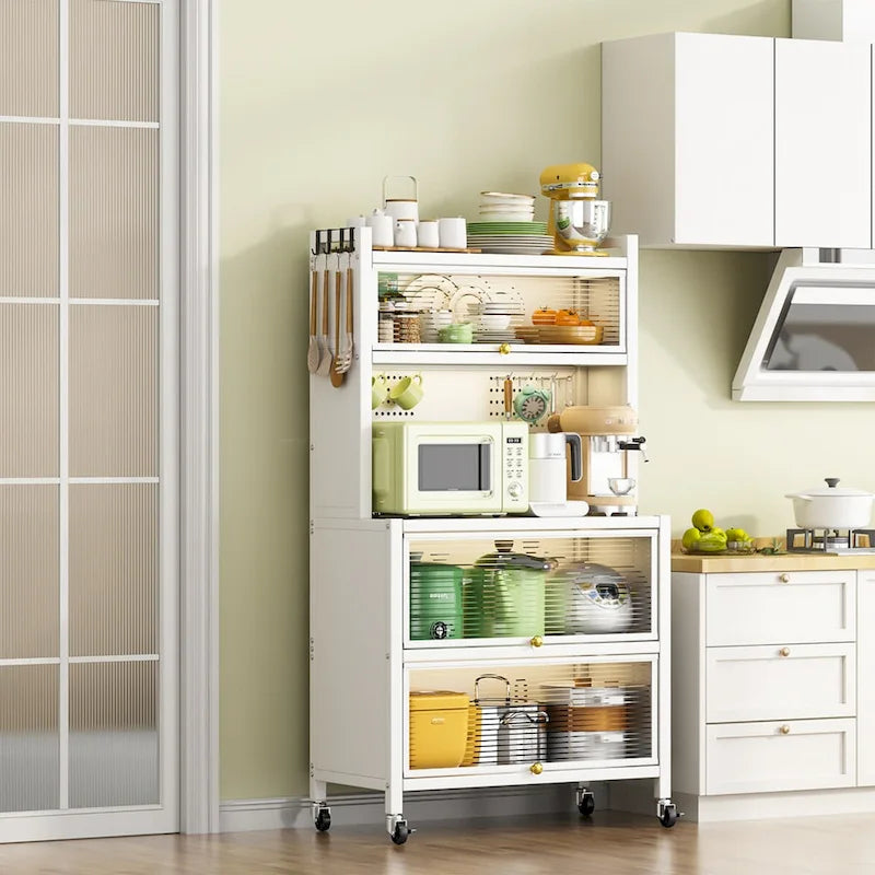 Armoires de rangement de cuisine à roulettes - Étagère de boulanger, Meuble étagère pour four à micro-ondes, Organisateur de rangement