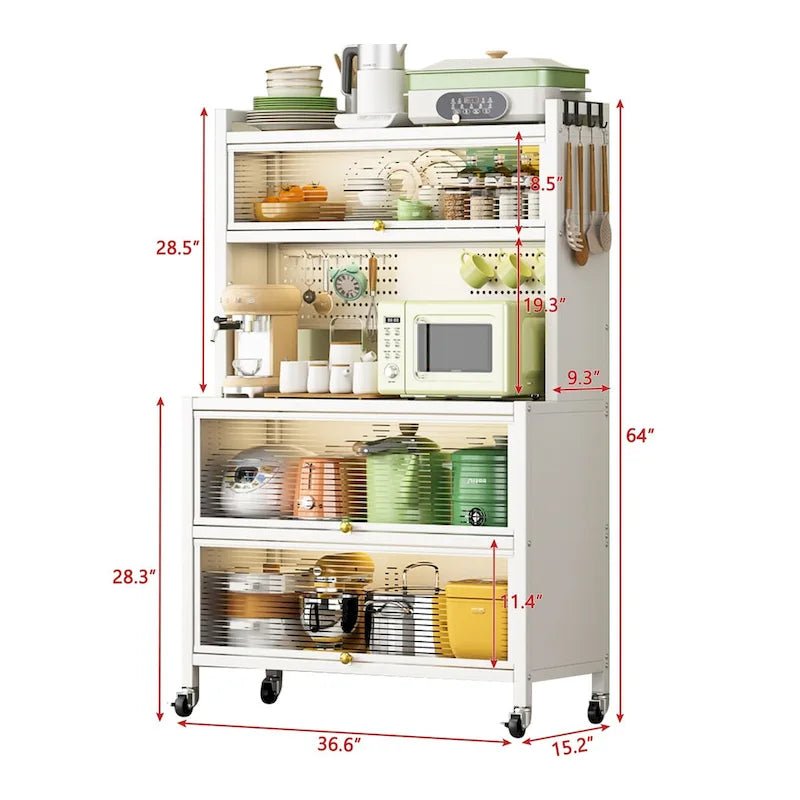 Armoires de rangement de cuisine à roulettes - Étagère de boulanger, Meuble étagère pour four à micro-ondes, Organisateur de rangement