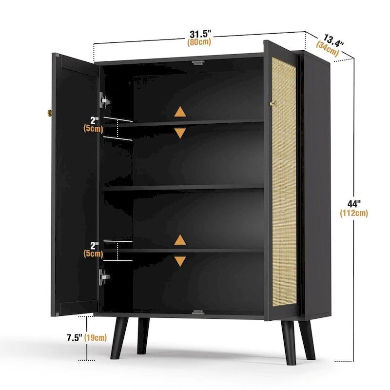 Buffet Anmytek moderne noir à 2 portes, meuble de rangement d'appoint avec étagères réglables - 31,5W x 13,4D x 44H