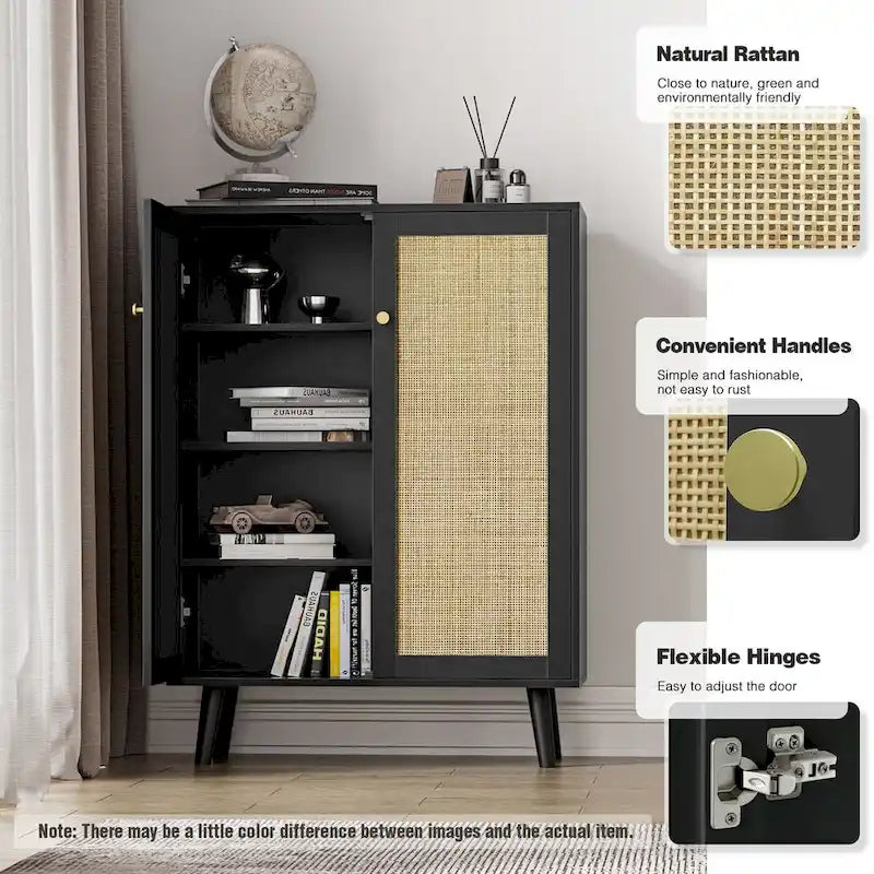 Buffet Anmytek moderne noir à 2 portes, meuble de rangement d'appoint avec étagères réglables - 31,5W x 13,4D x 44H
