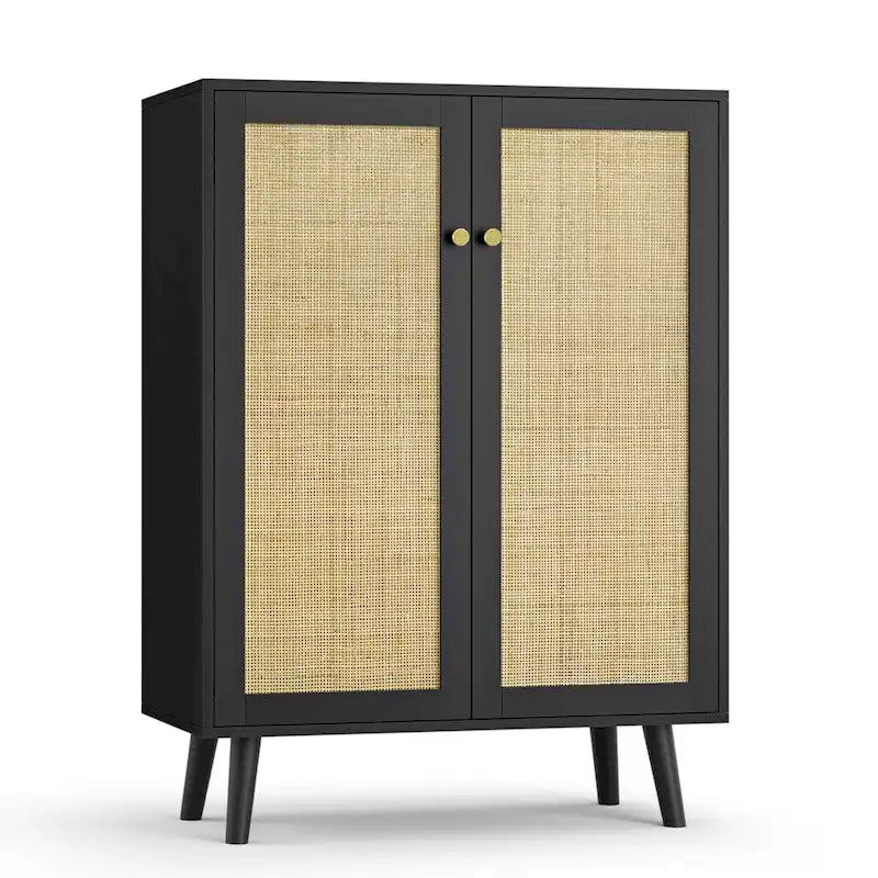 Buffet Anmytek moderne noir à 2 portes, meuble de rangement d'appoint avec étagères réglables - 31,5W x 13,4D x 44H
