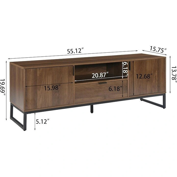 Buffet TV en bois avec 2 portes et étagères