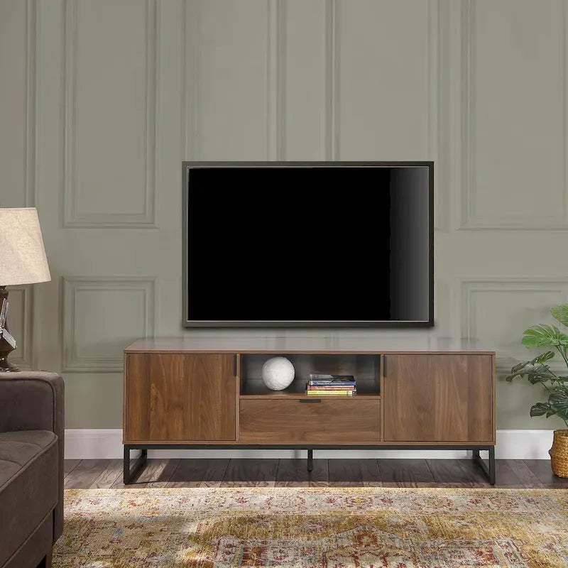 Buffet TV en bois avec 2 portes et étagères