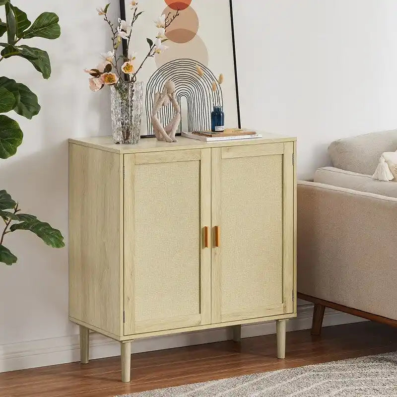 Meuble d'appoint 2 portes style bohème, buffet de rangement moderne du milieu du siècle, table console pour bureau à domicile