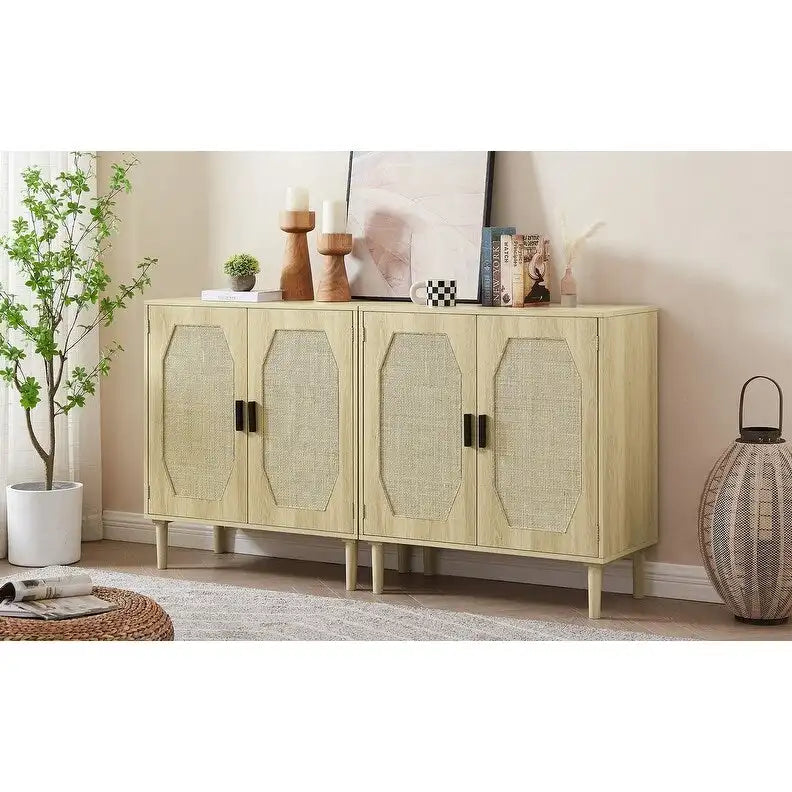 Meuble d'appoint 2 portes style bohème, buffet de rangement moderne du milieu du siècle, table console pour bureau à domicile