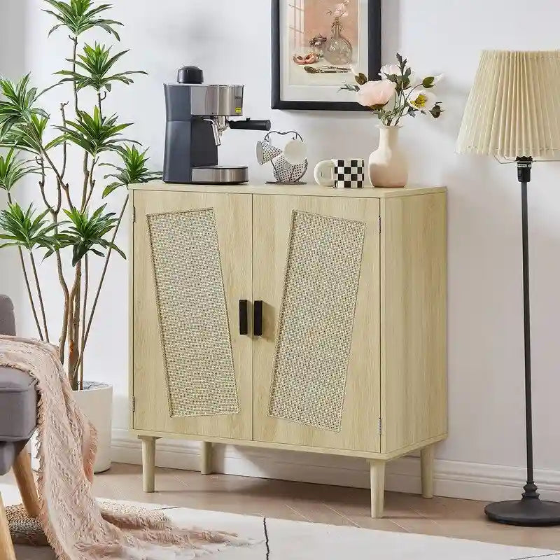 Meuble d'appoint 2 portes style bohème, buffet de rangement moderne du milieu du siècle, table console pour bureau à domicile