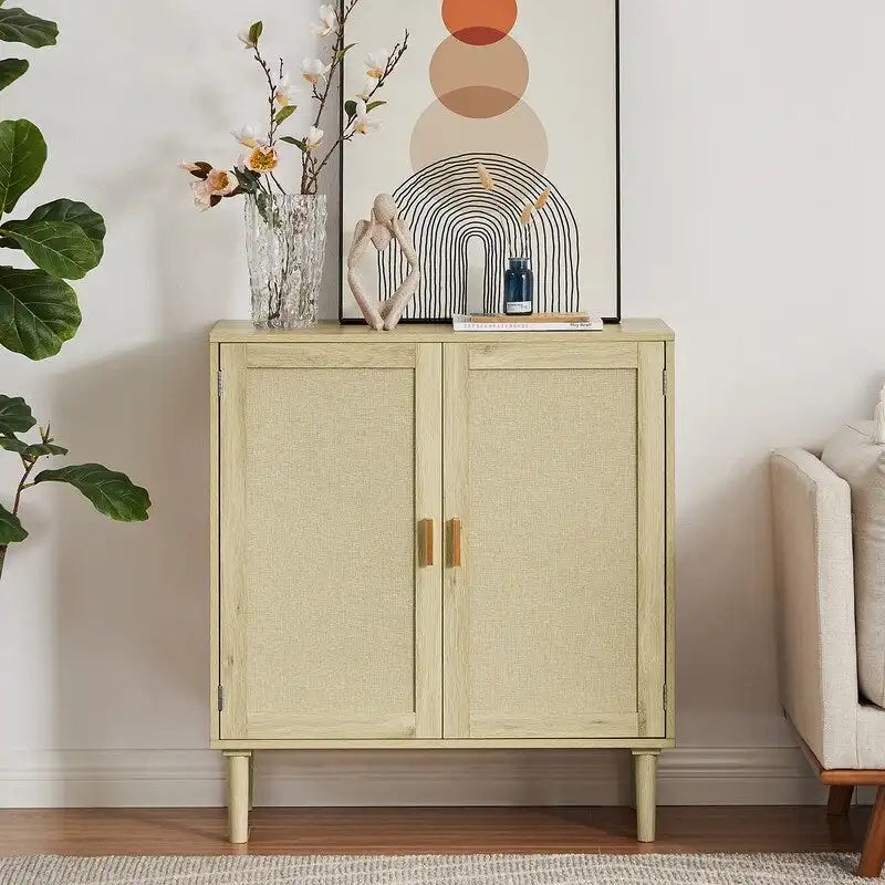Grondin Boho Style 2 Doors Accent Cabinet Mid-Century Modern Storage Sideboard Buffet Console Table for Home Office