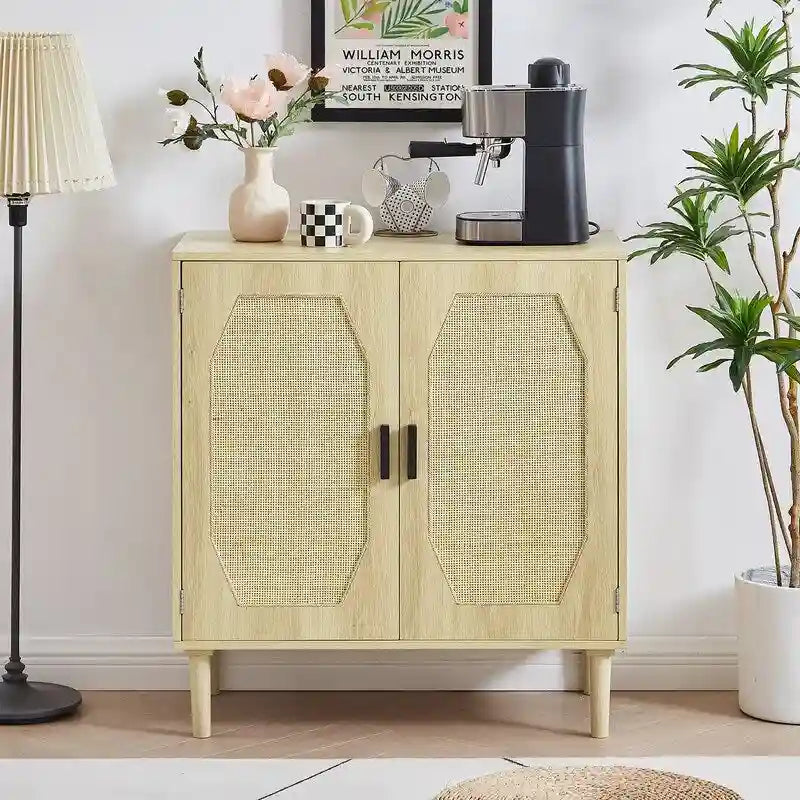 Meuble d'appoint 2 portes style bohème, buffet de rangement moderne du milieu du siècle, table console pour bureau à domicile
