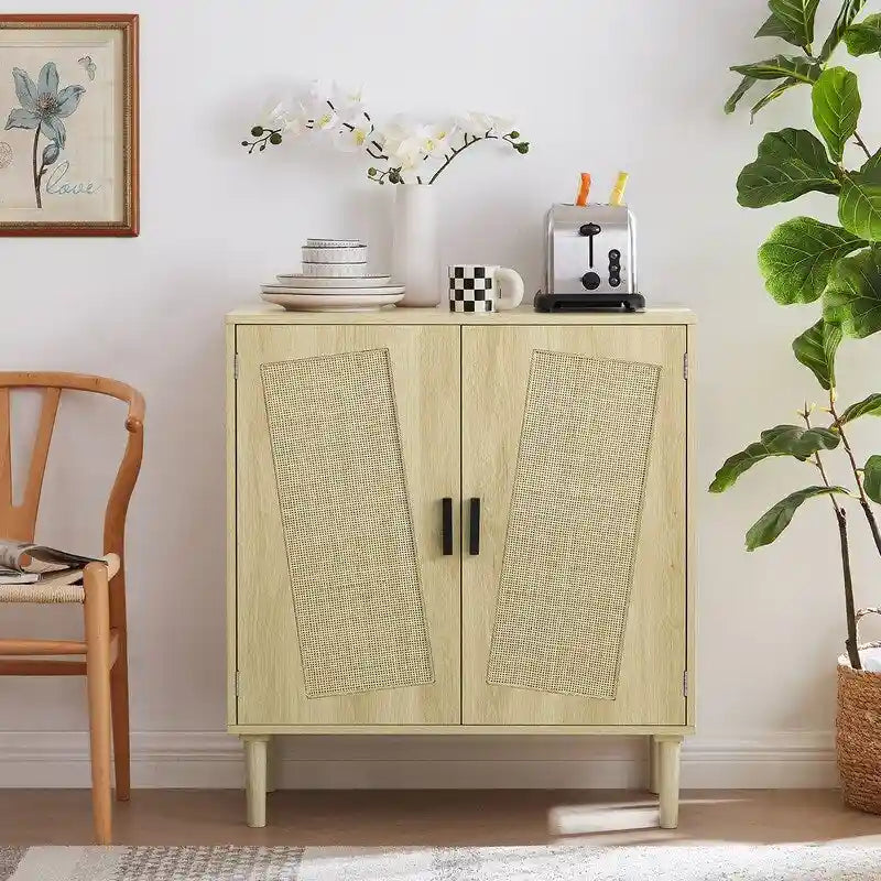 Meuble d'appoint 2 portes style bohème, buffet de rangement moderne du milieu du siècle, table console pour bureau à domicile