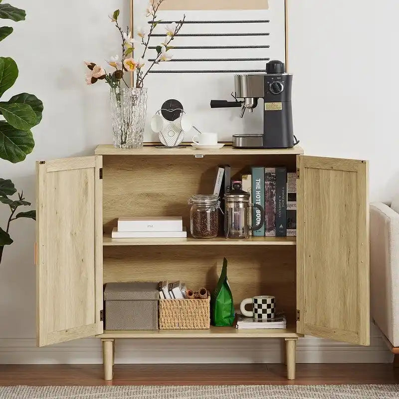 Meuble d'appoint 2 portes style bohème, buffet de rangement moderne du milieu du siècle, table console pour bureau à domicile
