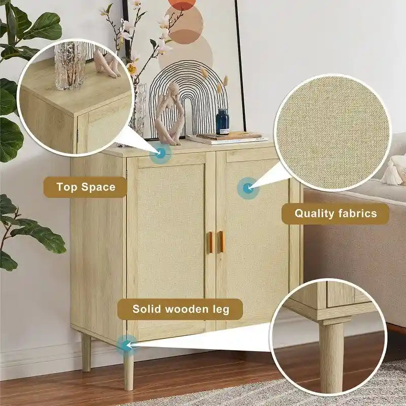 Meuble d'appoint 2 portes style bohème, buffet de rangement moderne du milieu du siècle, table console pour bureau à domicile