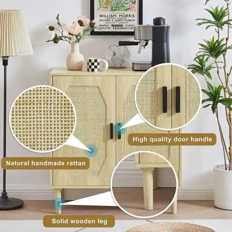 Meuble d'appoint 2 portes style bohème, buffet de rangement moderne du milieu du siècle, table console pour bureau à domicile
