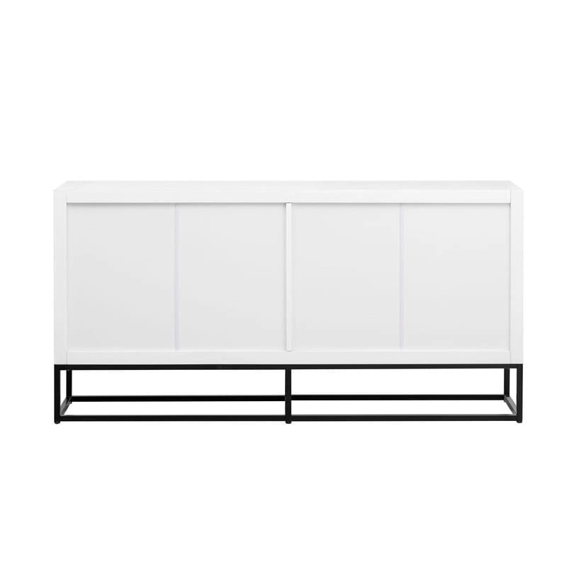 Meuble de style "Luxe Léger" avec pieds de support uniques et étagères réglables, convient pour les salons et les couloirs.