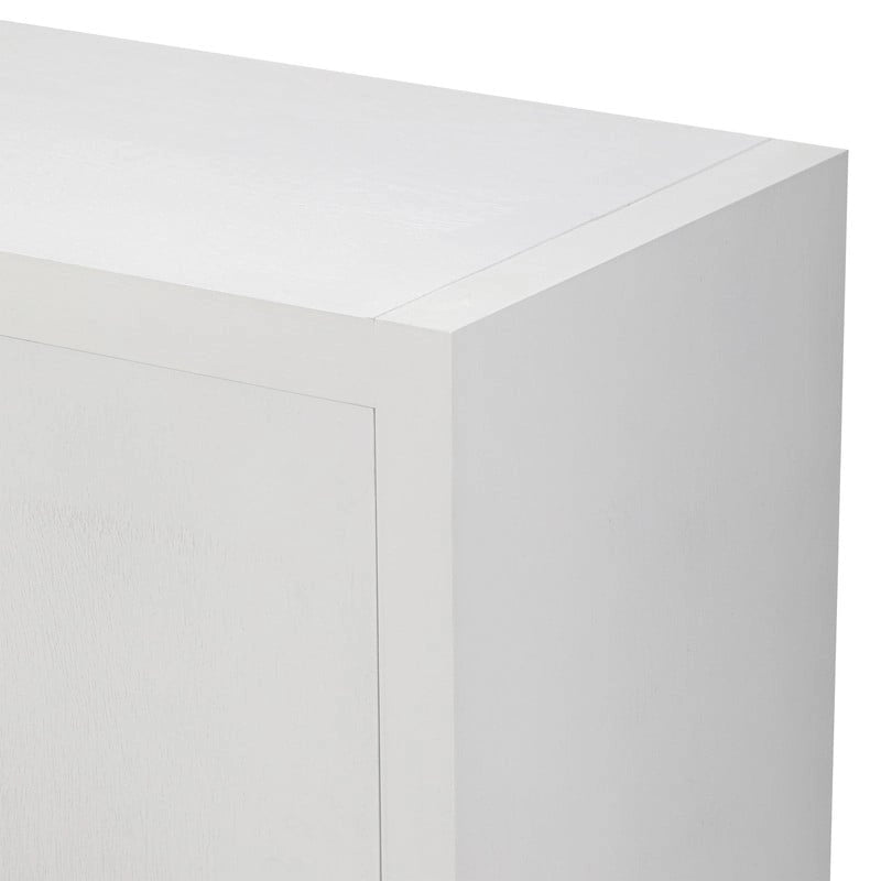 Meuble de style "Luxe Léger" avec pieds de support uniques et étagères réglables, convient pour les salons et les couloirs.