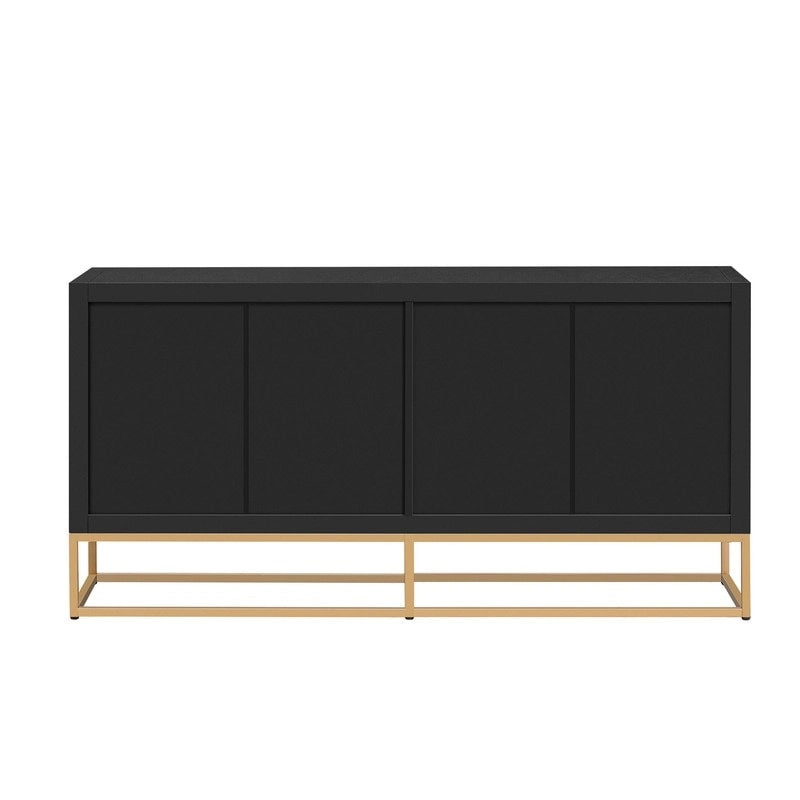 Meuble de style "Luxe Léger" avec pieds de support uniques et étagères réglables, convient pour les salons et les couloirs.