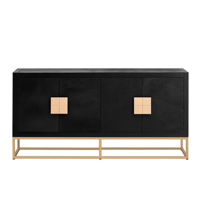 Meuble de style "Luxe Léger" avec pieds de support uniques et étagères réglables, convient pour les salons et les couloirs.