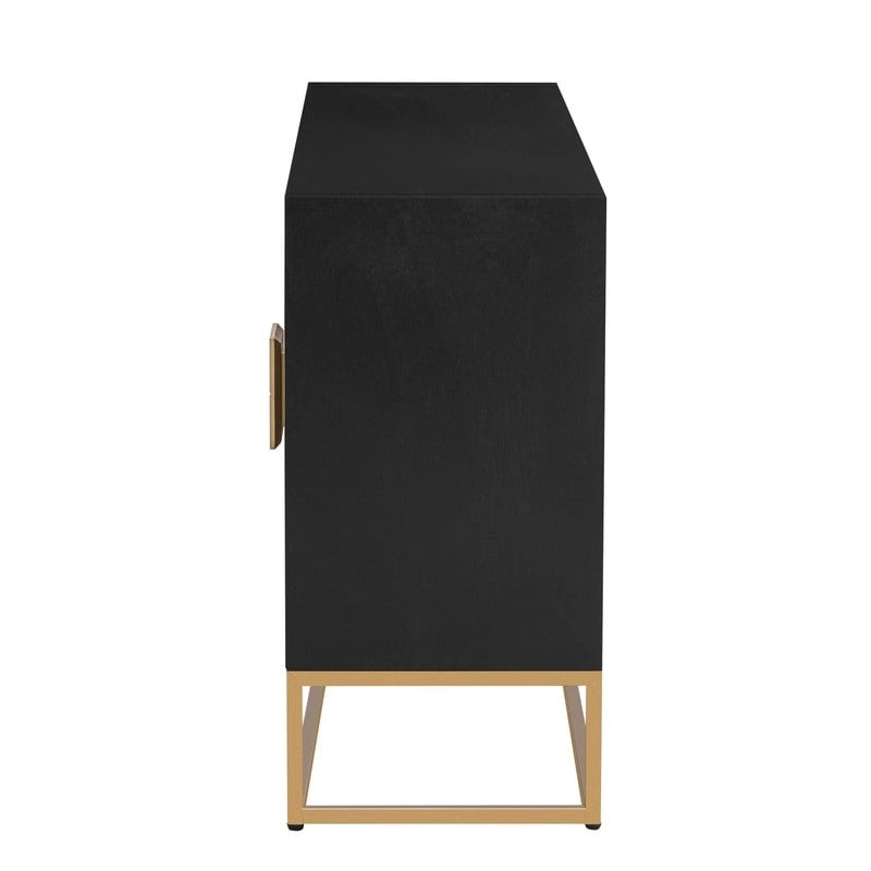 Meuble de style "Luxe Léger" avec pieds de support uniques et étagères réglables, convient pour les salons et les couloirs.