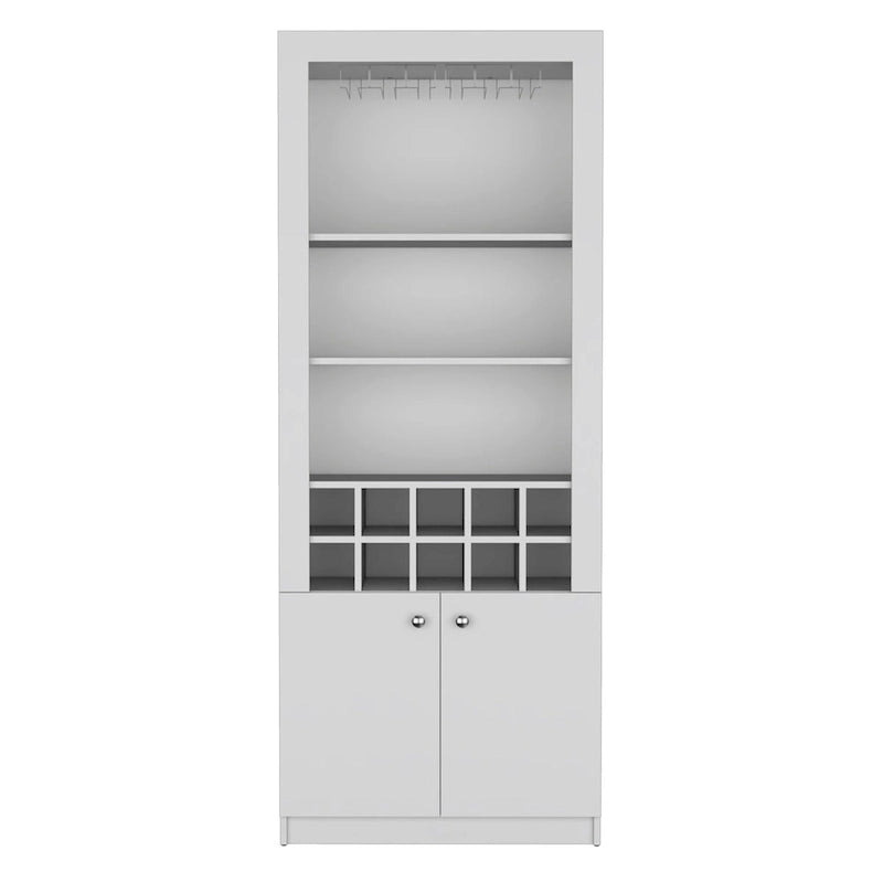 Buffet de bar moderne à 4 niveaux de 74 po avec porte-verres à pied, meuble à vin, meuble à liqueurs, 10 casiers à bouteilles et 4 étagères