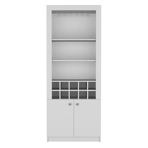 Buffet de bar moderne à 4 niveaux de 74 po avec porte-verres à pied, meuble à vin, meuble à liqueurs, 10 casiers à bouteilles et 4 étagères