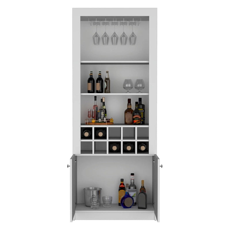 Buffet de bar moderne à 4 niveaux de 74 po avec porte-verres à pied, meuble à vin, meuble à liqueurs, 10 casiers à bouteilles et 4 étagères