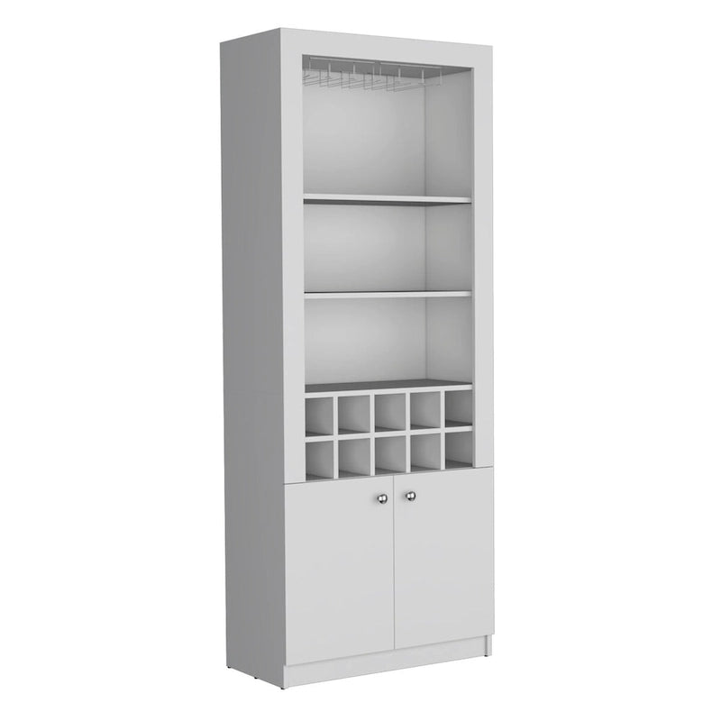 Buffet de bar moderne à 4 niveaux de 74 po avec porte-verres à pied, meuble à vin, meuble à liqueurs, 10 casiers à bouteilles et 4 étagères