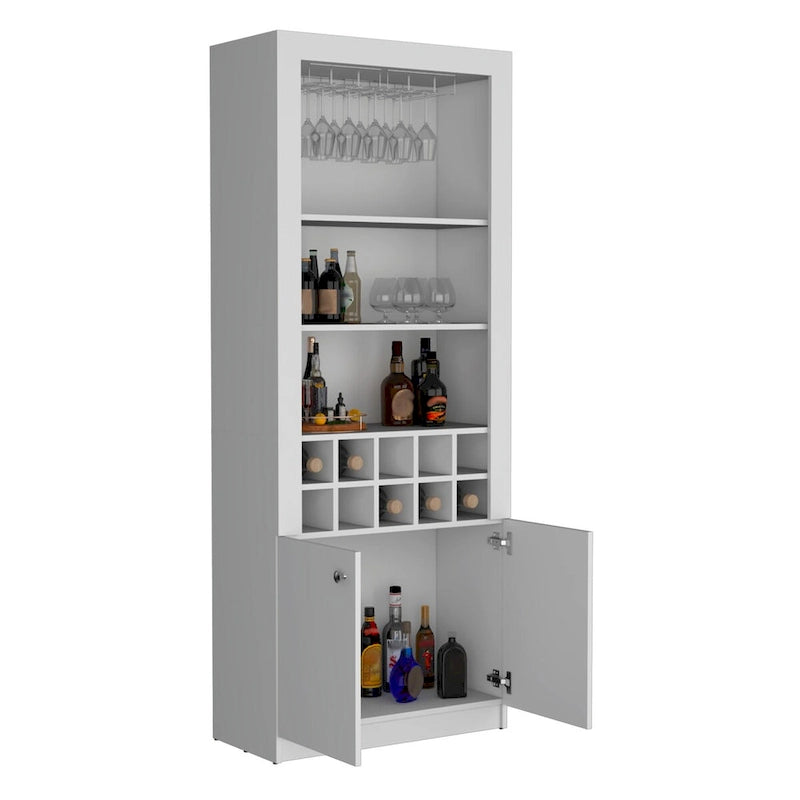 Buffet de bar moderne à 4 niveaux de 74 po avec porte-verres à pied, meuble à vin, meuble à liqueurs, 10 casiers à bouteilles et 4 étagères